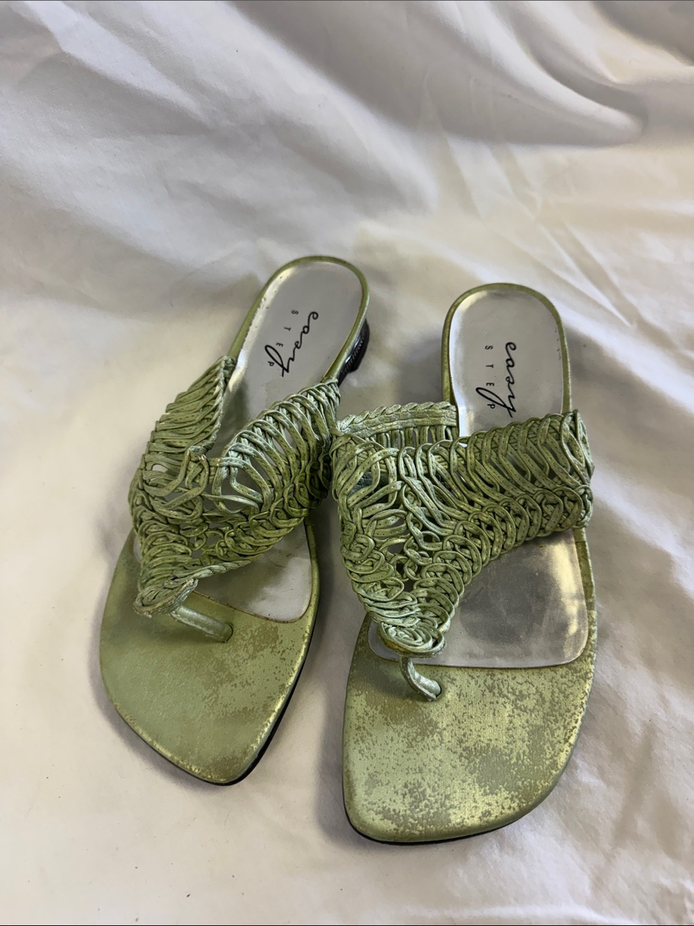 Sara Light Green Braided Thong Sandals - Women's Easy Step